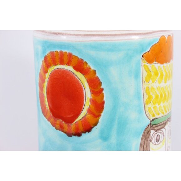 DeSimone Italy Hand Painted Pottery Vase | Woman with Fruit, Boy and Bird | 10 I - Picture 11 of 12